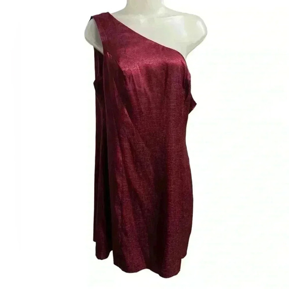 Lulus Lisette Burgundy Satin One Shoulder Dress Size XL - Picture 2 of 5